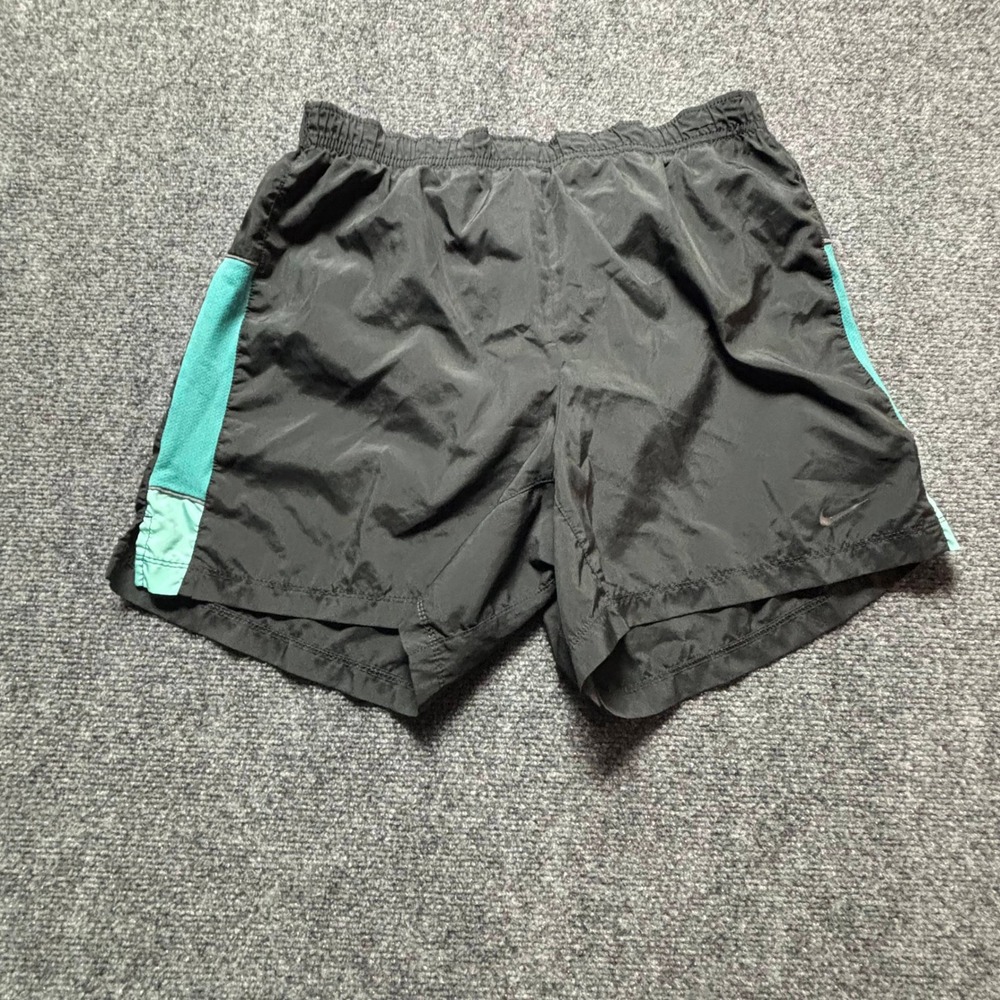 Nike Dri-FIT Running Shorts Mens Large Black Teal Mesh 5 Inch Inseam Lined